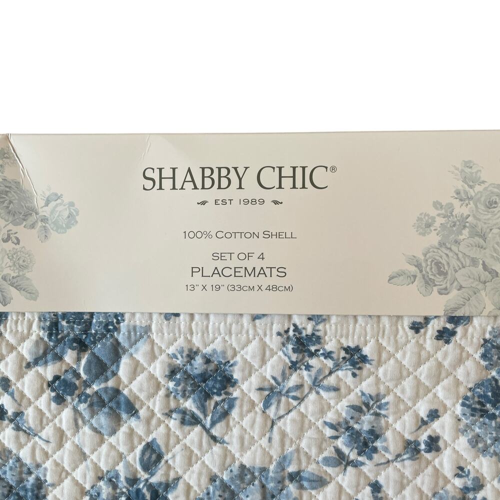 Shabby Chic Placemats Blue Hydrangea Reverse Stripes 13x19 Set of 4 Cotton NEW - Picture 3 of 15